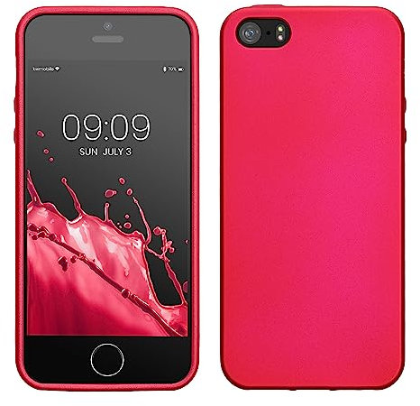 kwmobile Case Compatible with Apple iPhone SE (1.Gen 2016) / iPhone 5 / iPhone 5S Case - Soft Slim Metallic TPU Silicone Cover - Metallic Pink