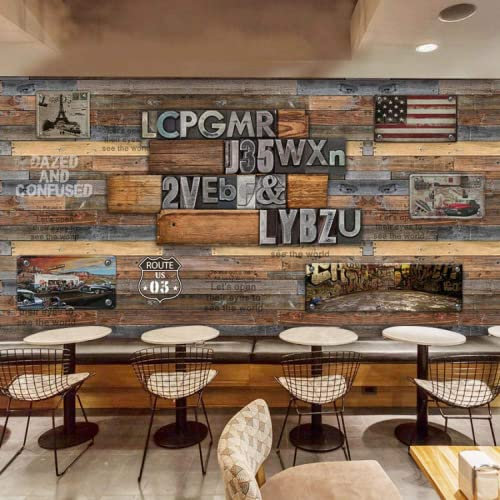 Papier Peint Panoramique Panneau De Bois Vintage Industriel Papier Peint 3D Intissé Decoration Murale Chambre Salon