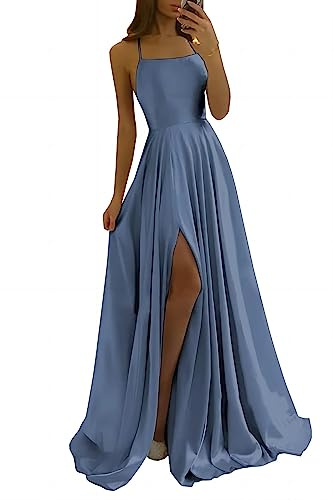xxxiticat Damen Elegant Lange Ballkleider Satin A-Linie Hochzeitskleid Abendkleider Sexy Neckholder Spaghetti Brautkleid Kleider Lang Prinzessin Brautjungfer Kleid(ST,XL)
