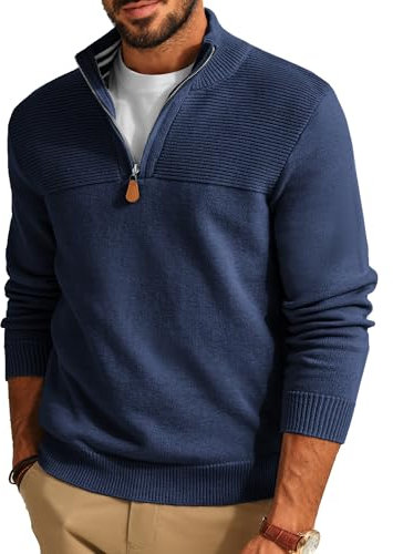 PaulJones Arbeitspullover Herren Strickpullover Sweater Herren mit Reissverschluss und Stehkragen Dunkelblau XL