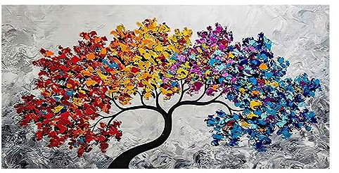 GEMMII Abstrakter Baum des Lebens, Ölgemälde auf Leinwand, Wandkunst, Poster und Drucke, Wandbild für Wohnzimmer, Dekoration, Kunstwerke, 70 x 140 cm, rahmenlos