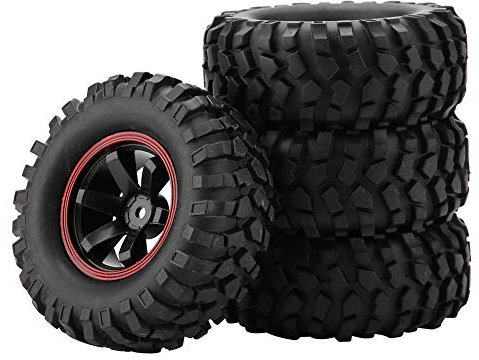 ZLXHDL RC Auto Reifen, 4 Stück12 Mm Sechskantnabe, 4 Mm Versatz, 95 Mm Breite Für RC-Crawler-Geländewagen Im Maßstab 1:10, 1/10 RC-Metallschwarzreifen Und Felgen