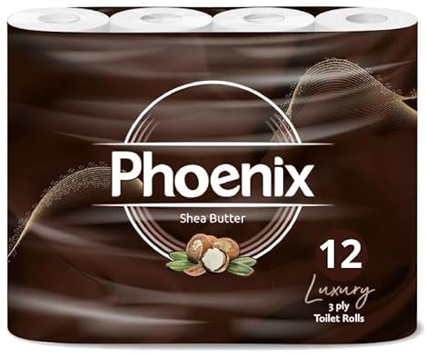Phoenix Soft Shea Butter Fragranced Luxury Toilet Rolls Bulk Buy - Quilted White 3 Ply Toilet Paper (12 Pack)