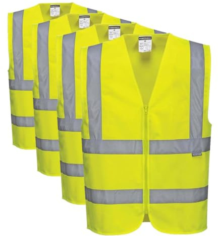 Portwest Warnschutzweste mit Reißverschluss, Größe: XL, Farbe: Gelb, C375YERXL (Packung mit 4)