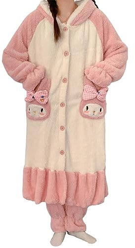 WANHONGYUE My Melody Pigiama Donna Invernale Vestaglia Lunga in Pile e Pantaloni Due Pezzi Set di Pigiama Caldo Accappatoio in Flanella con Cappuccio Abbigliamento per La Casa Spa Hotel Rosa L
