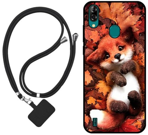 Sunrive Hülle Kompatibel mit Blackview A60 Pro (2019) Case,matt Handyhülle Schutzhülle Etui Karikatur Muster TPU Backcover (Ahornblattfuchs) +1x Universale Handykette MEHRWEG