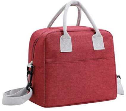 YUSSEQDD Durable Canvas Thermal Food Container Enjoy Hot Or Cold Meals Anytime Anywhere Leak-Proof Polyester Cooler Tote Handbag, wine red