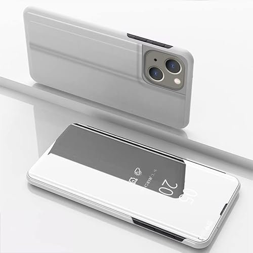 COTDINFOR Handyhülle für iPhone 15 Flip Hülle Spiegel Cover Stoßfeste Kratzfestigkeit Case Slim Clear Spiegel Ständer Etui Schutzhüllen Cover für iPhone 15 Mirror Silber MX.