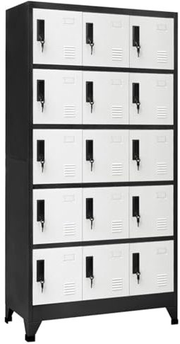 SECOLI Spindschrank Schließfachschrank abschließbarer Metallschrank Werkstatt Fächerschrank blechschrank Metallspind Umkleideschrank -Anthrazit und Weiß-Mit 15 Schließfächern