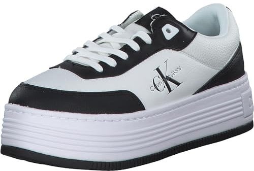 Calvin Klein Damen Bold Flatf Low Lace Mix Ml Fad Sneaker, Black/Bright White, 38 EU