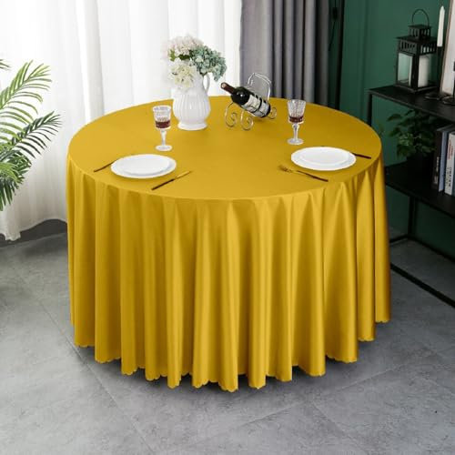 Lukery Tischdecke Abwaschbar Gartentischdecke, Satin Tischdecke Rund Tischdecken Tischtuch Outdoor Indoor, Unifarben Tisch Schutz für Geburtstag Hochzeit Festival (280cm,Gelb)
