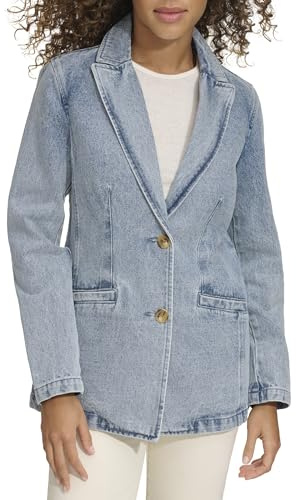 Levi's Women's Denim Single Breasted Blazer, Light Wash Denim, 1X