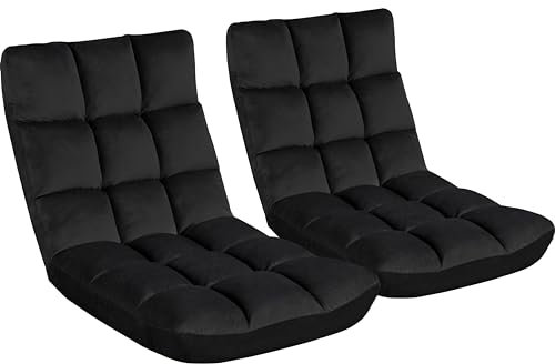 Yaheetech Floor Chair with Back Support, Comfy Floor Sofa for Adult, Floding Lounge Chair with 14 Adjustable Positions for Lounge, Gaming Reading and Meditation, 2 PCS, Black