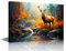 TISHIRON Leinwand-Wandkunst, Ölgemälde, abstrakter Hirsch mit großem Geweih, Posterdrucke, Leinwand-Wanddekoration, Heimdekoration, Idee für Kinderzimmer, Wohnzimmer, gerahmt, fertig zum Aufhängen, 61