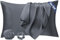 Seiwohl Satin Kissenbezug 40x70 2er Set, Weich wie Seidenkissenbezug Silk Pillowcase, Vegane Seide Kopfkissenbezug Kissenhülle Haarschutz für die Nacht mit Haargummi und Haarhaube, Dunkelgrau