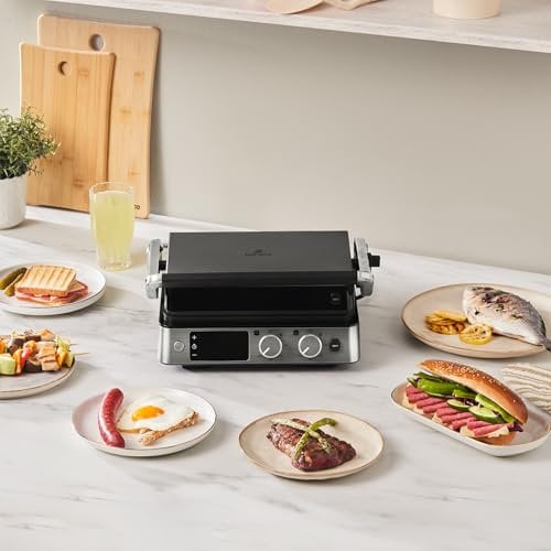Karaca Compact Steel Sear & Grill Inox 2008 Sandwichmaker 3 in 1, Elektrogrill, Toaster Sandwichtoaster & Kontaktgrill mit Schnellaufheizung, Temperaturregelung & Höhenverstellung, Tost Makinesi