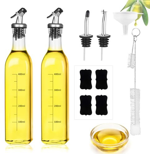 Dachiy Ölflasche Mit Ausgießer 500ml 2 Set, Öl Flaschen, Olivenöl Spender Mit Trichter, Essig Und Ölflaschen Set, Essig- & Ölspender Auslaufsicher Und Tropffr, Für Bbq, Grillen, Kochen