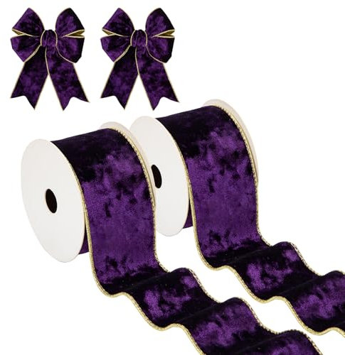 Hollyone 2PCS Violett Samtband 6.3cm x 10yds, Vintage Weihnachtsband für Geschenkverpackungen, breites Geschenkband für Weihnachtsdekoration, Kranzschleifen Dekoration Handwerk Hochzeit Geburtstag