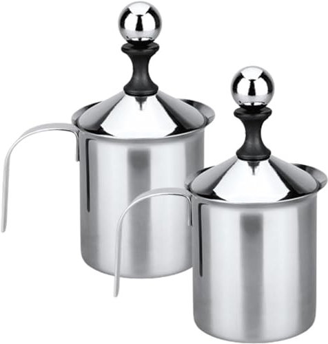 YOtat 2pcs Milk Frother, Manual Double-Layered Milk Foam Maker, Stainless Steel Hand Milk Frother, Handheld Milk Frothing Pitcher for Hot Chocolate Coffee Latte Cappuccino (silver 800ml*2)