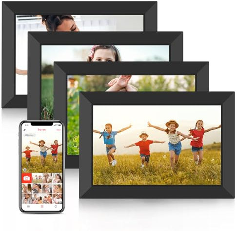 Frameo WLAN Digitaler Bilderrahmen 10,1 Zoll, HD 1280 * 800 IPS Touchscreen Elektronischer FotoRahmen mit 32GB Speicher, Auto Drehung, Einfache Weitergabe von Fotos Videos (4er-Pack)
