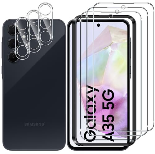 Lutree pour Samsung Galaxy A35 5G Verre Trempé, 3+3 Pièces Protection écran+Caméra Arrière Protecteur Film, 9H Dureté HD Anti-Rayures Sans Bulles Protecteurs d'écran