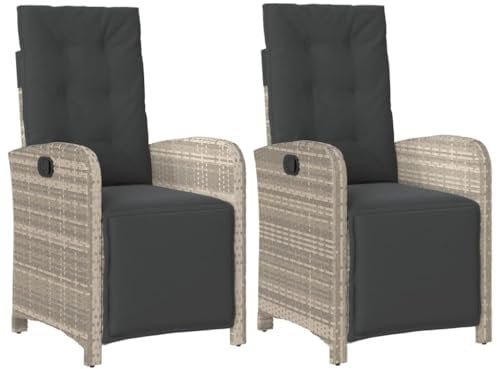 vidaXL Gartensessel 2 STK., Gartenstuhl mit Fußteil, Garten Liegestuhl mit Verstellbarer Rückenlehne Fußstütze, Sessel Relaxsessel Gartenmöbel, Hellgrau Poly Rattan