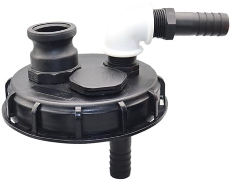 IBC Deckel mit 90° Bogen auf 1 Zoll Schlauchtülle, mit Überfüllsicherung mit Pumpenanschluß + Entlüftung Deckelgröße DN 150 (32mm)