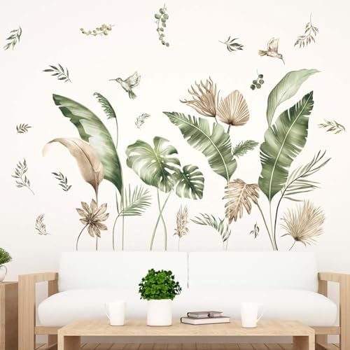 Amimagen Wandtattoos Boho Tropische Blätter Wandaufkleber - Palmenblatt Grüne Pflanzen Wandsticker - Wohnzimmer Büro Schlafzimmer Sofa TV Hintergrund Wanddekor