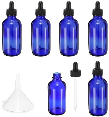 PATIKIL 120ml Glass Dropper Bottle, 6Pcs Leakproof Essential Oils Sample Liquid Perfume Container with Eye Dropper Funnel for Storage Home Travel, Blue