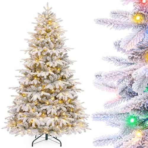 Yorbay Sapin de Noël Artificiel Lumineux LED avec Neige Blanche épaisse, Épicéa Naturel Floqué 150cm - 210cm Sapin Artificiel pour Décoration Noël, en PE et PVC (180 cm)