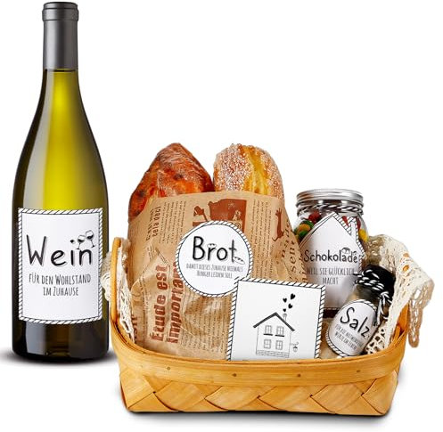 Tenare 8 Stück Schokolade Brot Salz Wein Aufkleber 1 Glückwunschkarte zum Einzug Einweihungsgeschenk Geschenkkorb Etiketten Einzugskarte mit 2 m Baumwolle Schnur für Neues Zuhause Wohnung Geschenk