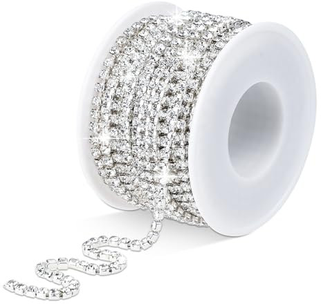 10 Yards Strassband Zum Aufnähen 3mm Silber Glitzerband Kristall Hotfix Strasssteine Für Textilien Close Cup Ketten Trimmen Strasss Kette Rolle Mit Spule Für DIY Hochzeit Party Dekoration