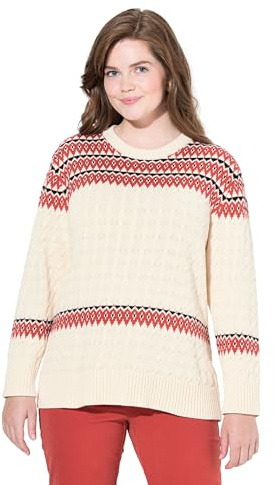 Ulla Popken Damen große Größen Übergrößen Plus Size Pullover, Fair Isle, Rundhals, Langarm, Biobaumwolle 821783