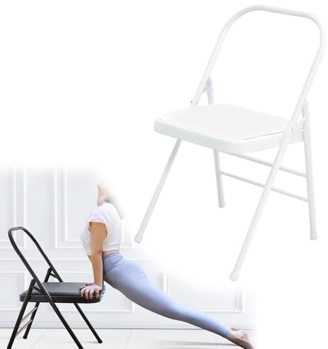 IMUNKT Yoga-Klappstuhl, Iyengar Yoga-Hilfsstuhl, Faltbarer Tragbarer Pilates-Yoga-Stuhl, Rückenfreier Fitnessstuhl, Yoga-Stuhl Für Erwachsene, Flexibilität/Rückenstütze(White)
