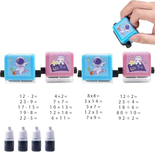Roller Digital Teaching Stamp - Within 100 Teaching Math Practice Questions, Addition Subtraction Seal Arithmetic Artifact,Reusable Addition and Subtraction Teaching Stamp. (Mix 4pcs)