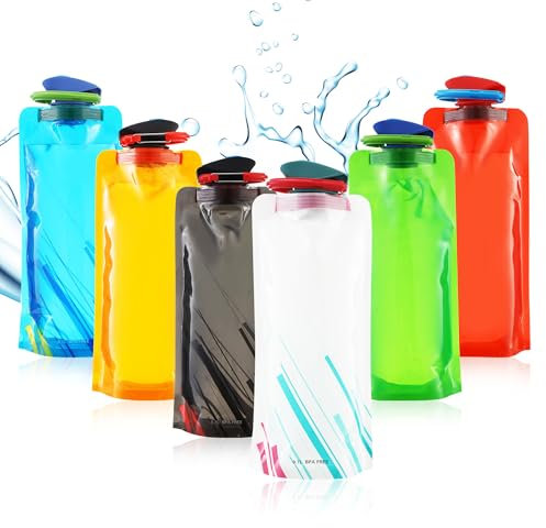 ZHYLUO 6 Stück faltbare Trinkflasche 700 ml, wiederverwendbare Wasserflasche faltbar, faltbare Trinkflasche Festival mit Schraubverschluss für Reisen, Abenteuer, Wandern