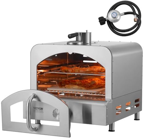 VEVOR Outdoor Gas Pizza Oven, 11 Portable, Stainless Steel, Thickened Cordierite Pizza Stone, Built-in Thermometer, Perfect for Camping & Backyard