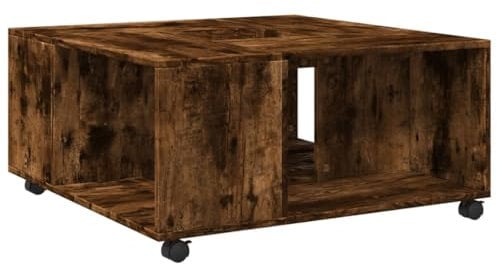 vidaXL Couchtisch, Beistelltisch mit Rollen Stauraum, Kaffeetisch Sofatisch für Wohnzimmer, Teetisch Wohnzimmertisch, Räuchereiche Holzwerkstoff