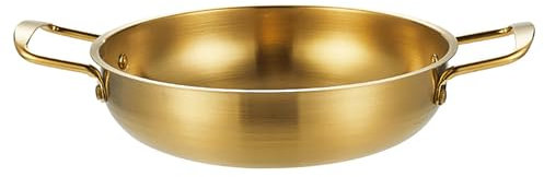 Dual Loop Handle Frying Pans 1350ML Thicken Stainless Steel Flat Bottom Skillet for Cooking Seafood Fried Rice (Gold)