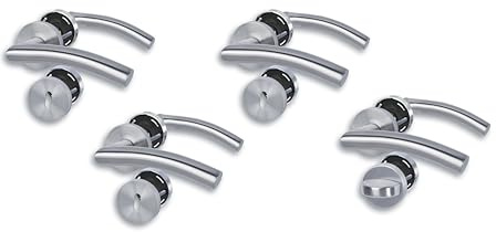 Set di 4 raccordi per porta III, in acciaio inox satinato, per 3 ante con fori colorati e 1 porta del bagno, cliprosette Ø 52 mm, maniglia della porta, maniglia della porta