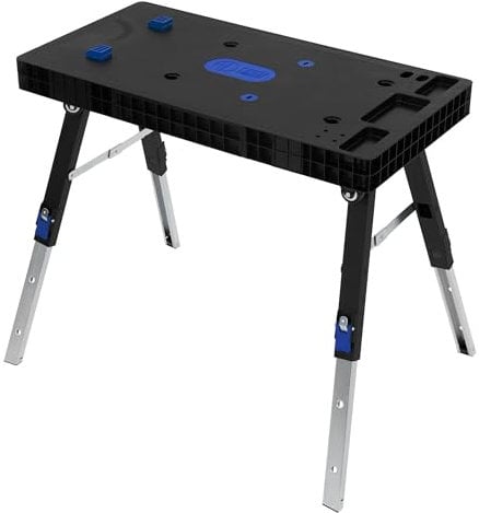 ECD Germany 5 in 1 Multifunktionale Werkbank klappbar, 94x48x80 cm, Mobile Werktisch, 150kg, Arbeitstisch Werkstatt höhenverstellbar, Aufgedruckte Skala & Winkelangaben, Rollwagen Rollbrett Sägebock