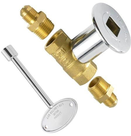 NICOLEKAY Kit de valve d'arrêt 1/2 droite quart de tour pour foyer à gaz NG LP avec bride en chrome poli, clé de 7,6 cm et évasement mâle 3/8 x raccords 1/2 NPT x 2
