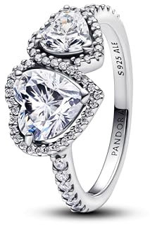 PANDORA Silberring für Damen Funkelnde Halo Herzen 193659C01-60 Ringgröße 60/19,1