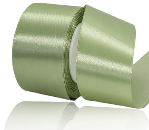Satinband Eukalyptus Grün 50mm Breit, 23 Meters Geschenkband Salbei Grün Satinbänder Stoff Schleifenband zum Geschenkverpackung, Weihnachten, Bastelarbeiten, Geburtstag und Hochzeitsdekoration