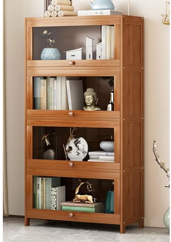 Sammlung Vitrine,Acryl Sammlung Vitrine, natürlicher Bambus Rahmen,staubdicht, passend für Haus und Büro Gebrauch (4-floors-80cm, Wood Color)