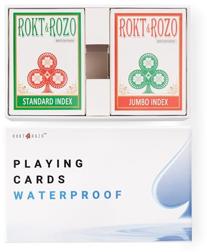 rokt&razo Premium Sanded Plastik-Spielkarten 4 Decks: 100% wasserdicht, 2 Standard & 2 Jumbo Index, Großdruck, Anti-Rutsch-Farbe, Flexibel & langlebig – für Texas Hold’em (Grün & Orange)