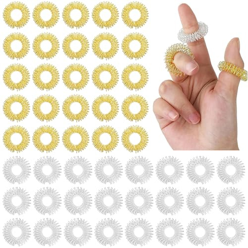 NINGYER 50 Stk Akupressur Ring, Akkupressurringe Finger, für zum Stressabbau und zur Massage und Förderung der Durchblutung Acupressure Ring (Gold, Silber)