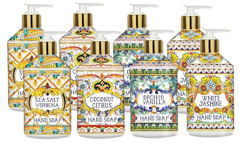 Home & Body Company Villa Flora Hand Soap, 8 Bottles, 560 ml, Verbena with Sea Salt, Citrus, Coconut, Orchid and White Jasmine, Home and Body Company