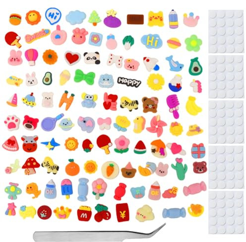 Ronoza 100 Stück Slime Charms Sortiert, Kawaii Charms, Kawaii Deko, Cute Charms, Kawaii Accessoires mit Pinzette, Für DIY Craft Making Scrapbooking, Handyhülle, Schmuckherstellung, Haarclip