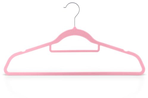 Massido Kleiderbügel rutschfest Samt Set 20 Stück 360° Drehbar Stahlhaken Eingebaute Schulterrillen Rosa